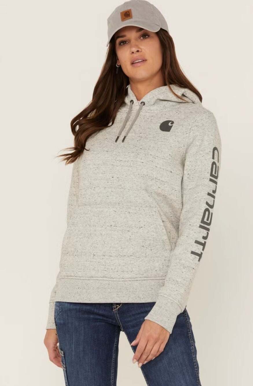 Carhartt Women's Clarksburg Sleeve Logo Hooded Sweatshirt Asphalt Heather Nep